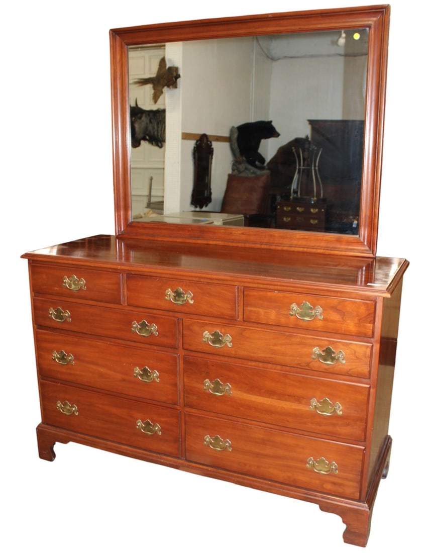 Henkel Harris cherry 9 drawer dresser and mirror (1 of 7)