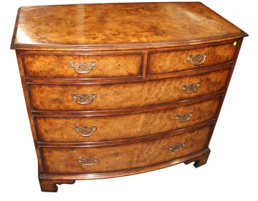 Quality Lloyd Buxton bow front burl walnut chest