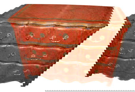 Maitland Smith style country french chest: Quality leather wrapped and distressed country French 3 drawer chest in the manner of Maitland Smith, structurally sound and in good condition. 36"h x 50"w x 24"d