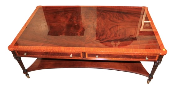 New burl mahogany and banded large coffee table