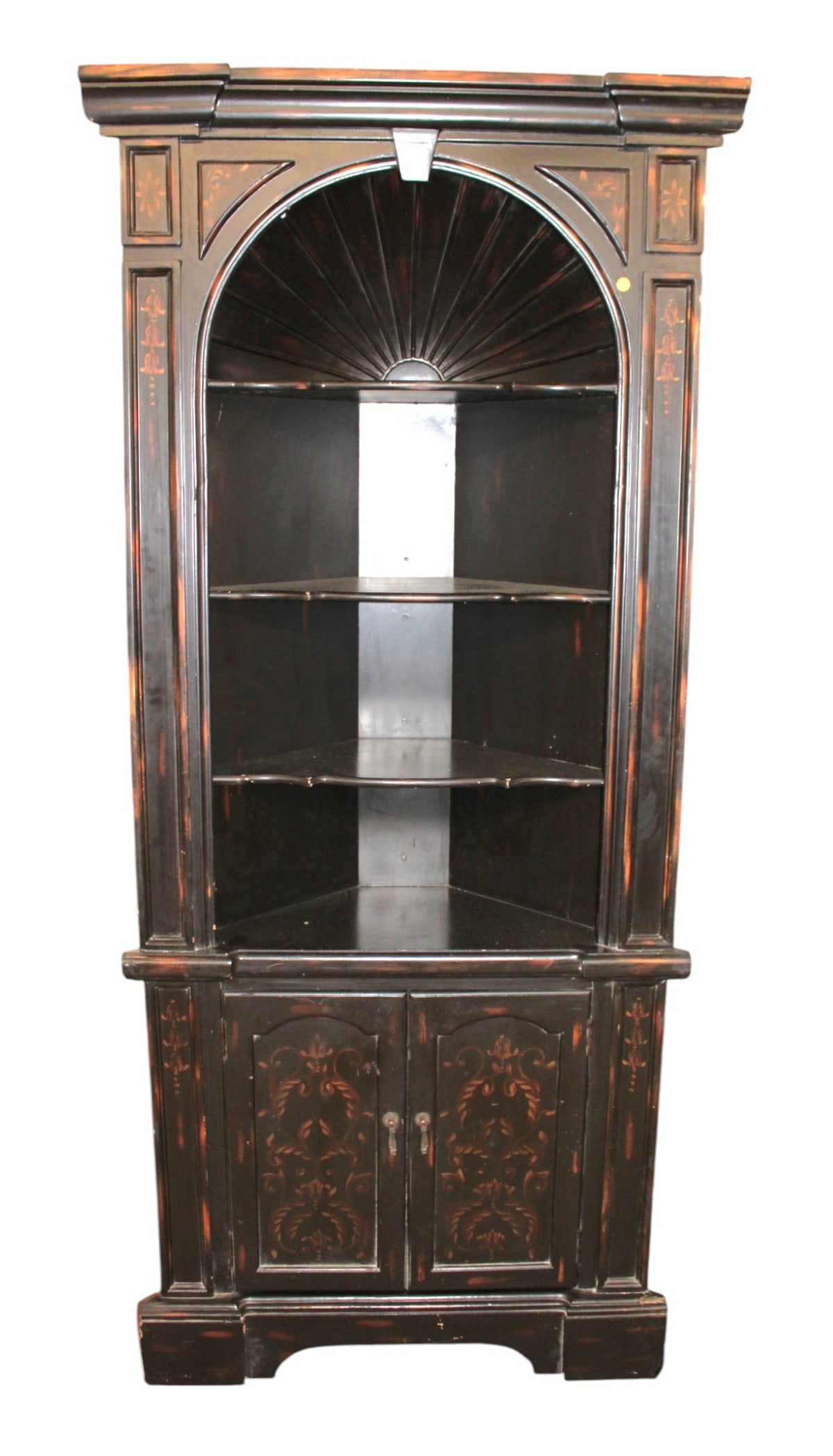 Arch front shell carved open corner display cabinet (1 of 6)