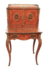 Nice antique Fr. inlaid desk with bronze accents