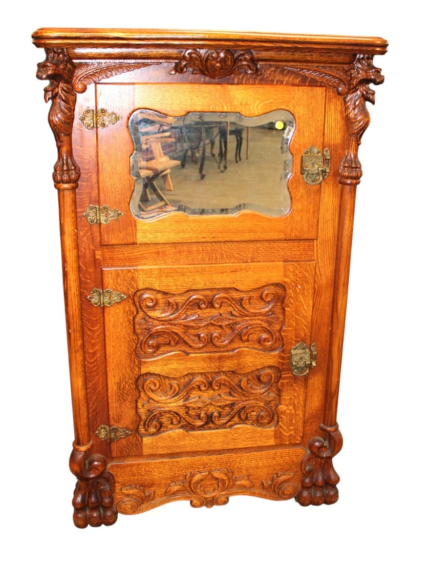 Antique style wing griffin oak ice box style cabinet (1 of 10)
