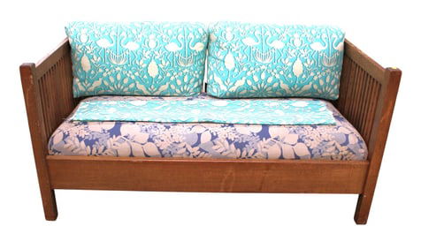 Stickley mission oak even arm slatted settee
