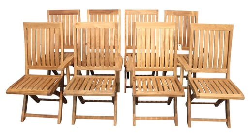 NEW set of 8 solid teak folding patio chairs