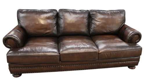 Quality 8' Bernhardt 3 cushion leather sofa