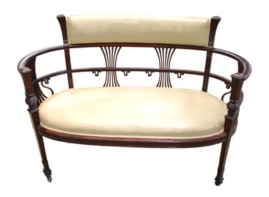 Antique petite solid mahogany fancy settee