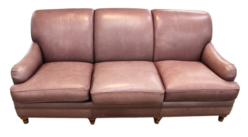 Vtg Hancock and Moore leather high back sofa