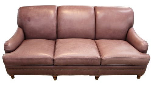 Vtg Hancock and Moore leather high back sofa