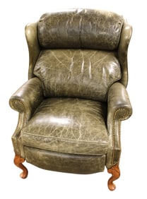 Hancock and Moore green leather recliner