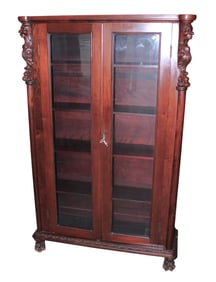 Antique griffin carved 2 door bookcase with key
