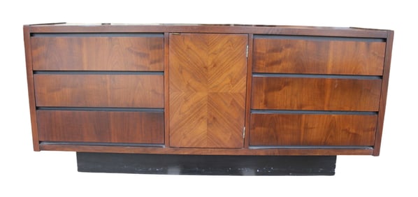 MCM Lane 6 drawer 1 door walnut low chest