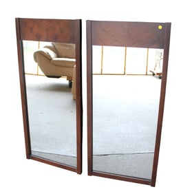 Pair mid century modern Lane burl walnut mirrors