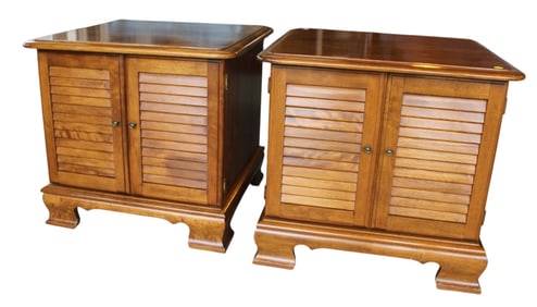 Pair vtg Ethan Allen 2 louver door side tables