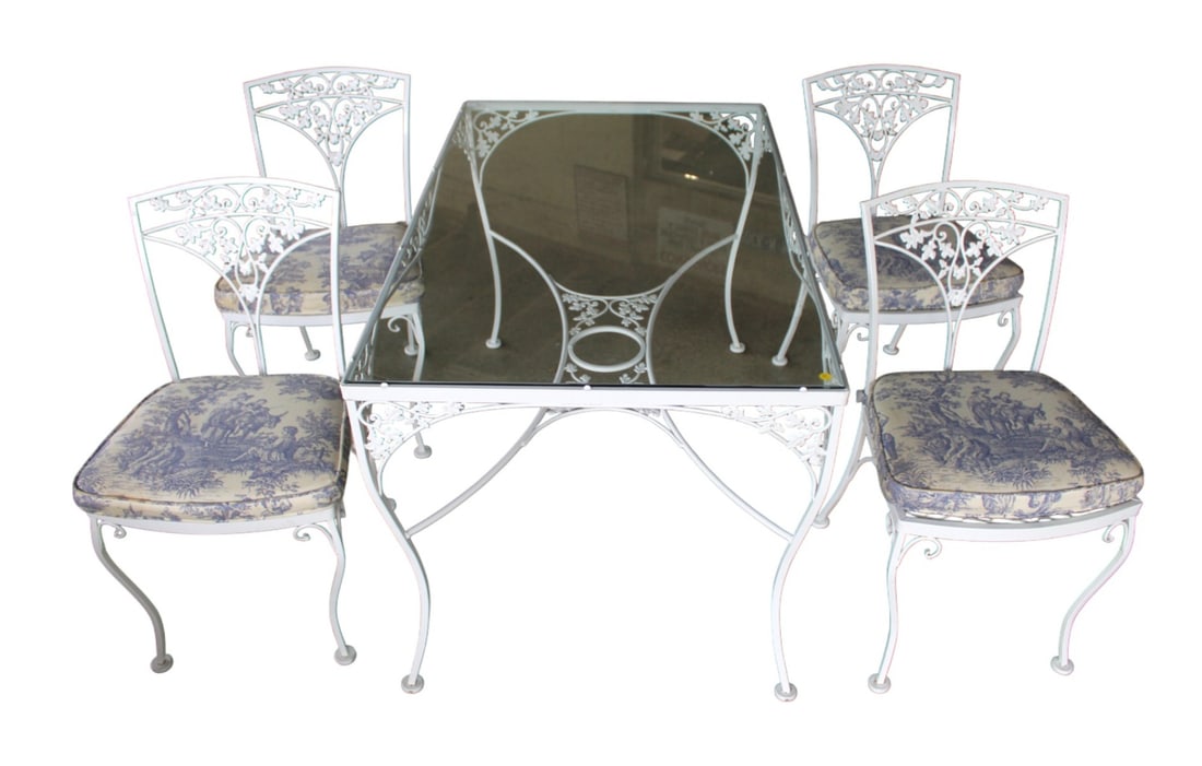 Nice vtg 5pc wrought iron glass dining set (1 of 9)