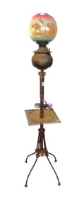 Ant. Vict. parlor reverse painted shade floor lamp