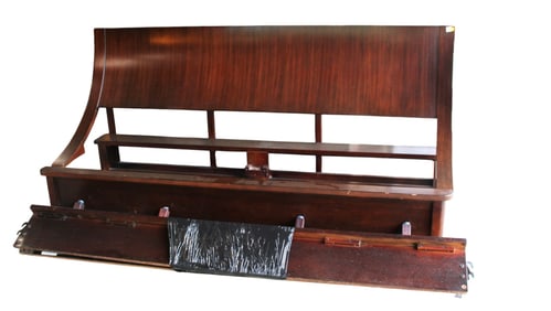 Modern design burl mahogany king size bed with rails and slats, complete