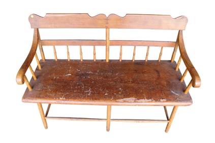 Ant. plank bottom bench, tiger maple cherry