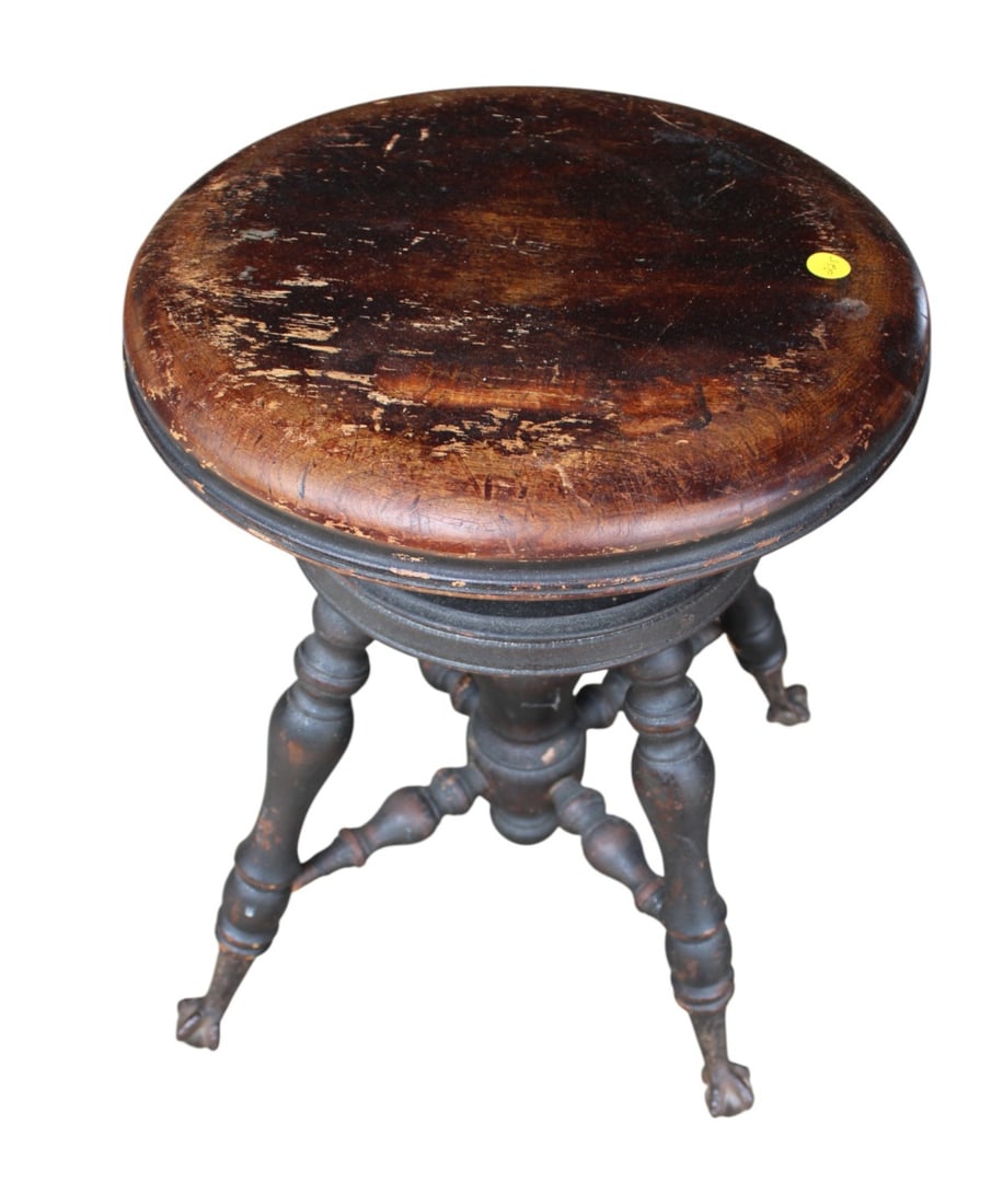 Antique ball and claw piano stool: Antique ball and claw piano stool, mahogany, structurally sound and as found condition. 20"h x 16" diameter
