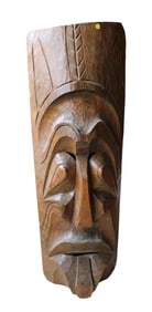 Antique 4'+ hand carved teak mask. 49"h