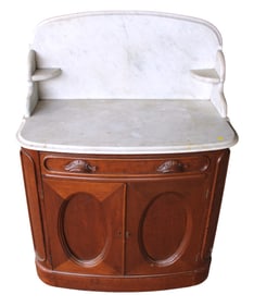 Ant. walnut Vict. marble top high back washstand