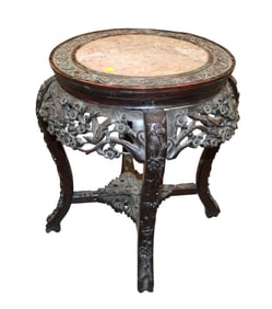 Antique Asian hardwood marble top carved stand