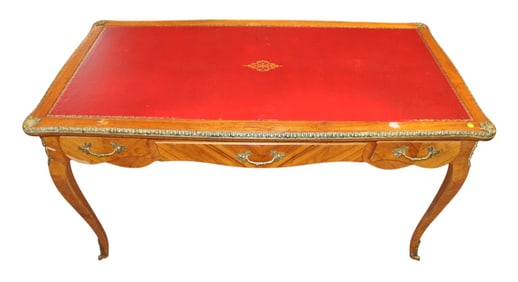 Vtg french leather top bronze wrapped desk