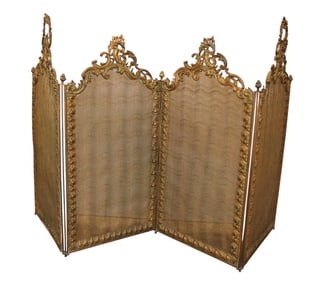 Antique fancy bronze wrap 4 section fire screen