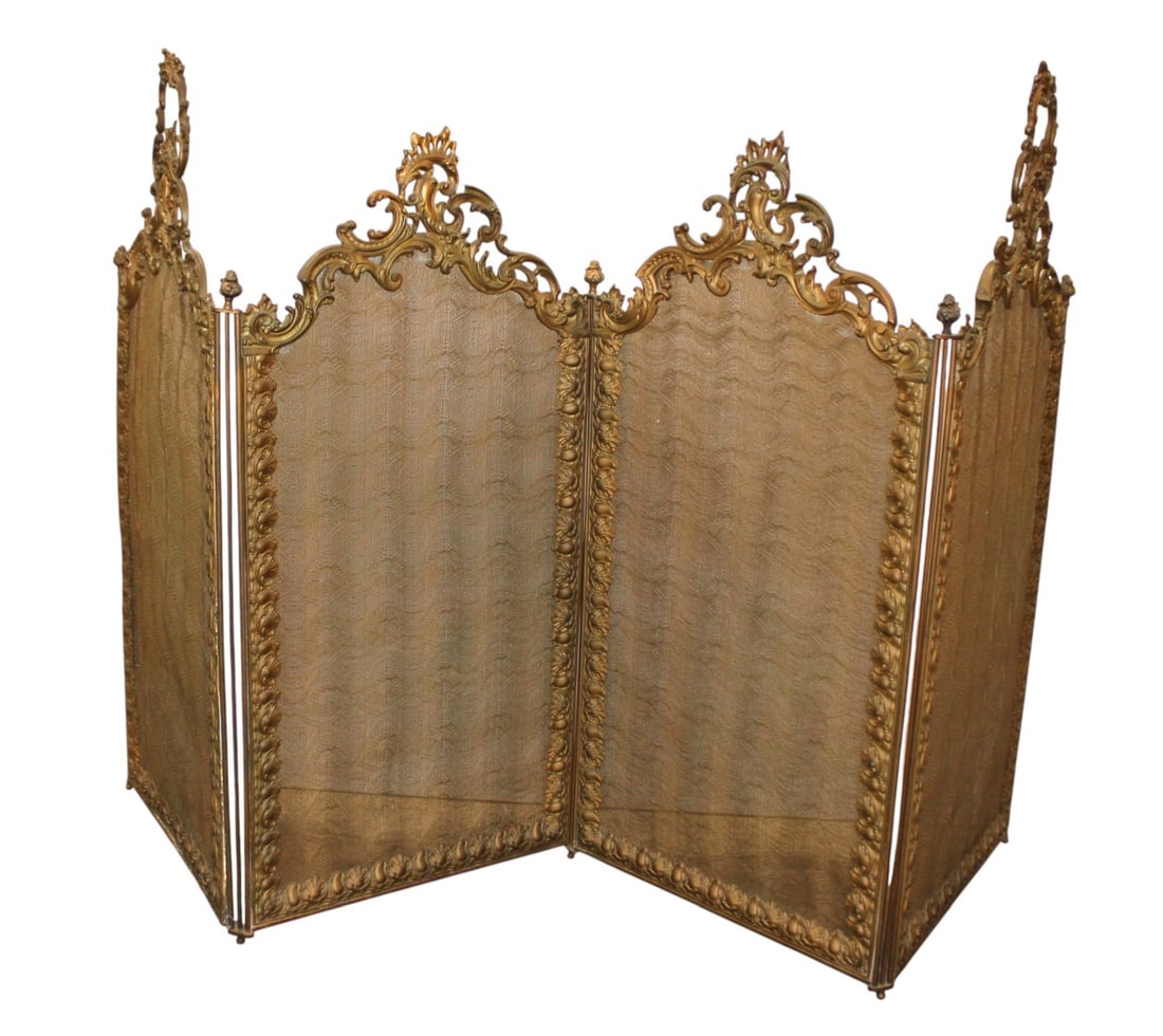 Antique fancy bronze wrap 4 section fire screen (1 of 6)