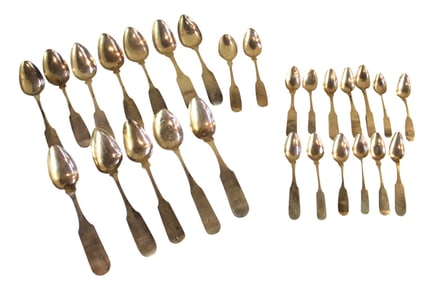 29 pieces of antique coin silver flatware