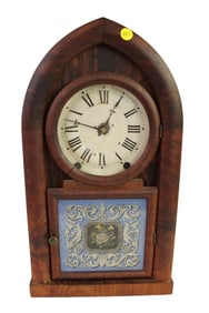 Antique reverse painted steeple clock