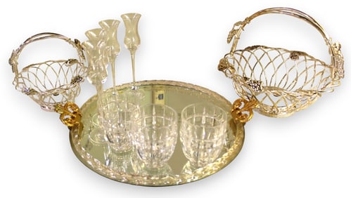 Waterford tumblers, Lenox stems and Silverplate