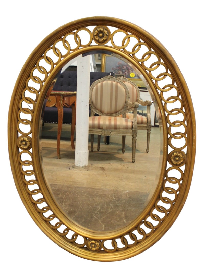 Vtg gold framed beveled glass eternal loop mirror (1 of 4)