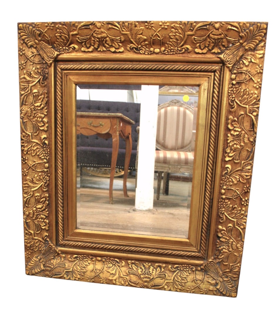 Carved gold framed beveled glass mirror (1 of 4)