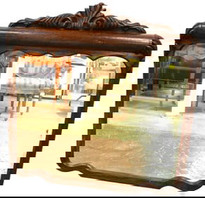 Ant. oak beveled glass roll top dresser mirror