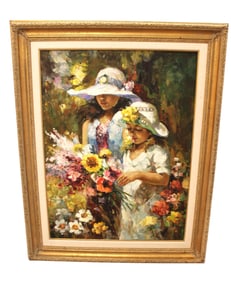 Large oil on canvas framed painting