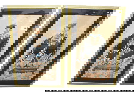 Pair of Chinese signed watercolor of Emperor and Empress Louise Fin.: Pair of Chinese signed watercolor of Emperor and Empress Louise Fin., nicely framed and matted, possibly 1930's, structurally sound and in good condition. Each 52"h x 33"w x 1"d