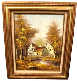 Vtg sg Clide Renault on canvas in wood frame