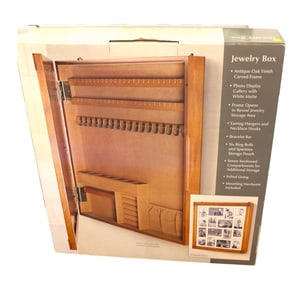 New in box photo display gallery jewelry box in antique oak finish