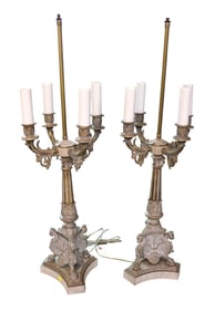 Pair griffin base candelabra lamps
