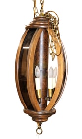 MCM walnut hanging smoke glass light fixture