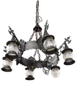 Gothic style medieval iron 6 burner chandelier