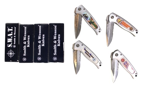 4 Smith and Wesson assorted advertisement knives, 1st millennium run, with boxes