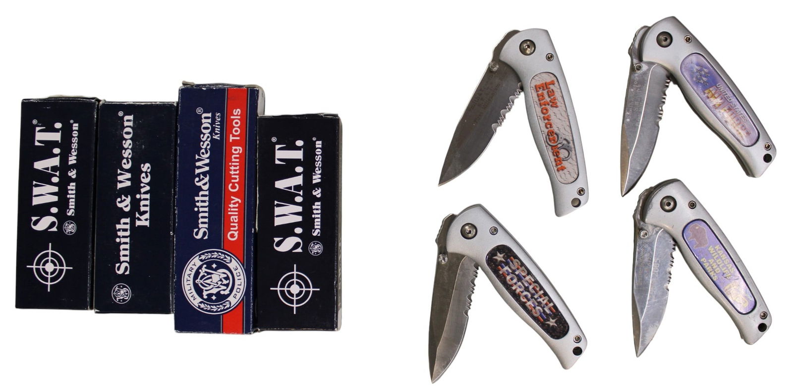 4 Smith and Wesson knives, advertisement: 4 Smith and Wesson knives, advertisement and assorted in boxes