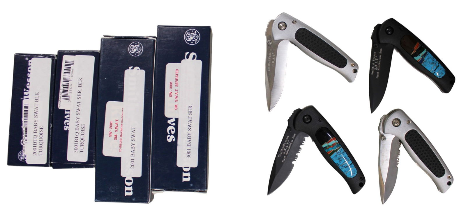 4 Smith and Wesson knives, baby swat, 1st millennium  run (1 of 2)