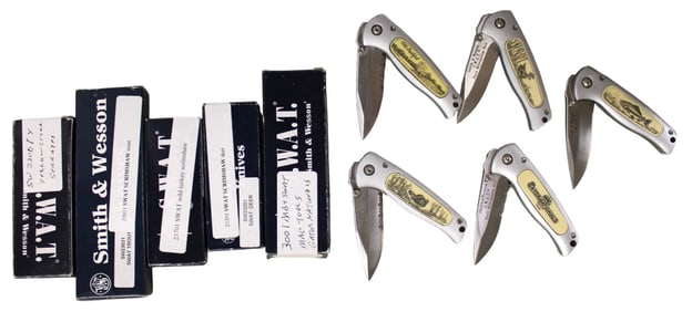 5 Smith and Wesson knives scrimshaw, 1st millennium run