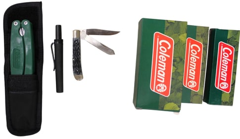 3 pc Coleman: 1st prod. run knife, sharpener, multi tool