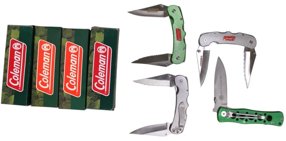 4 Coleman knives, (1) 1st production run & other
