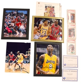 7 signed basketball trading cards and photos