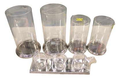 5 clear glass candle stands